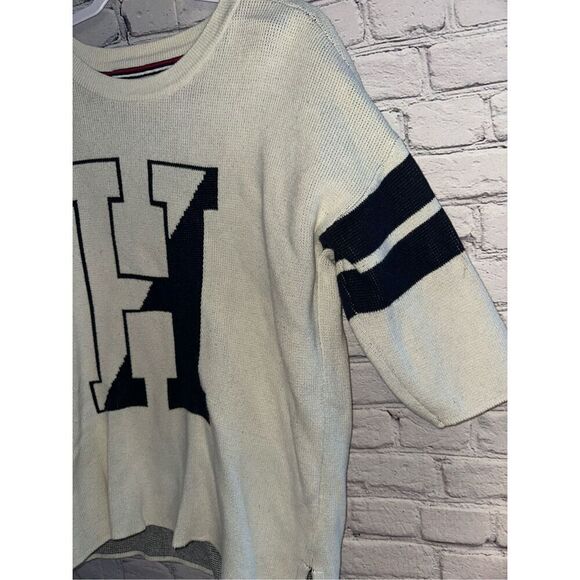 Tommy Hilfiger Short Sleeve Knit Sweater Logo White Women’s Medium - Picture 3 of 7